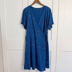 GUDRUN SJODEN Women’s LARGE Wrap Dress Floral Jersey Wickelkleid Short Sleeve